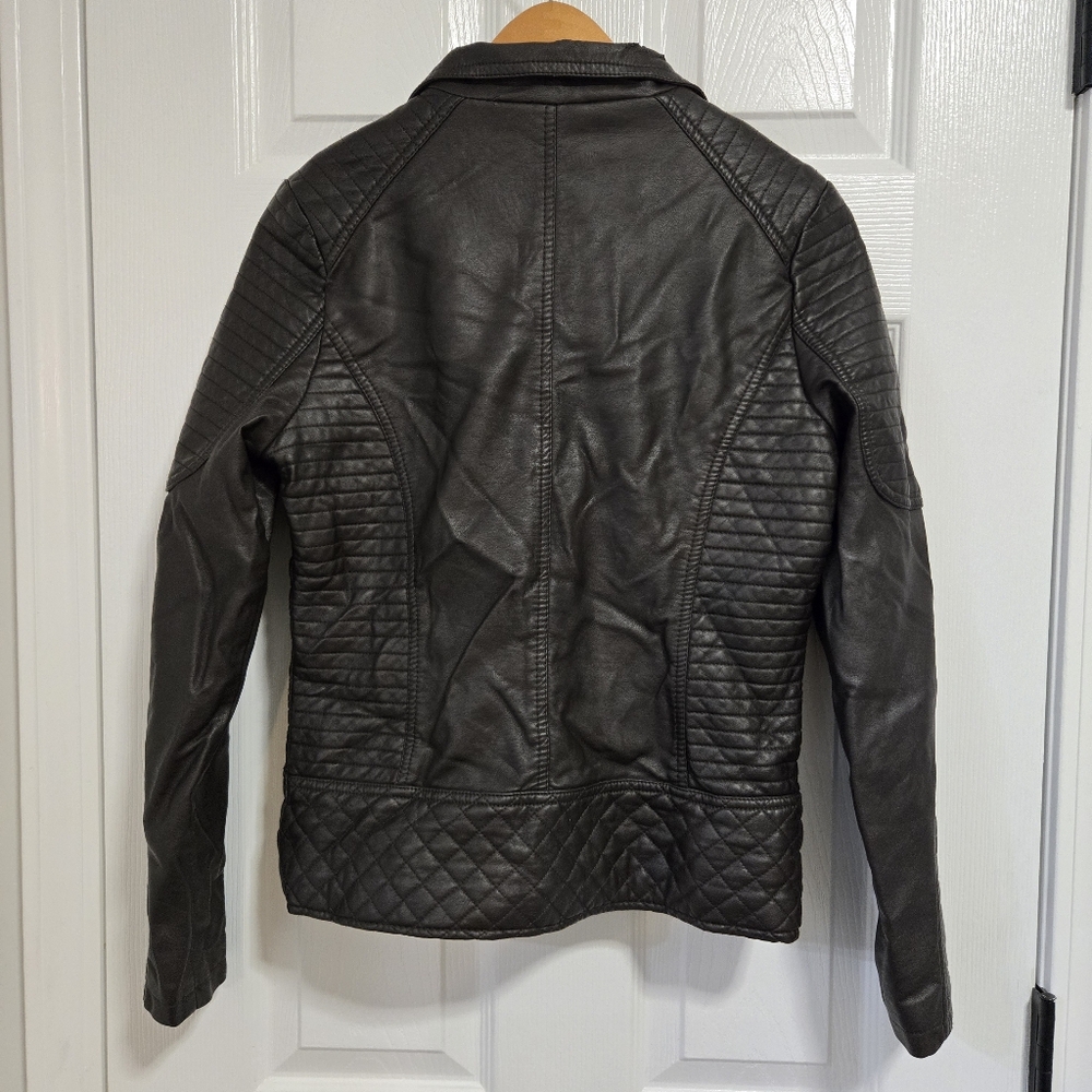 YMI Women's Faux Leather Fur Lined Bomber Motorcycle Full Zip Jacket Small - Picture 2 of 15